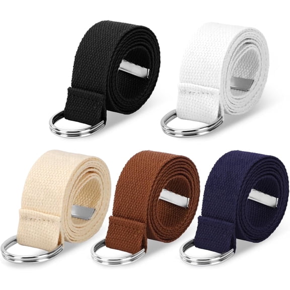 5PCS Canvas Belt, Web Fabric Casual Belt with Double D Ring Buckle, Adjustable Military Style Cloth Belts
