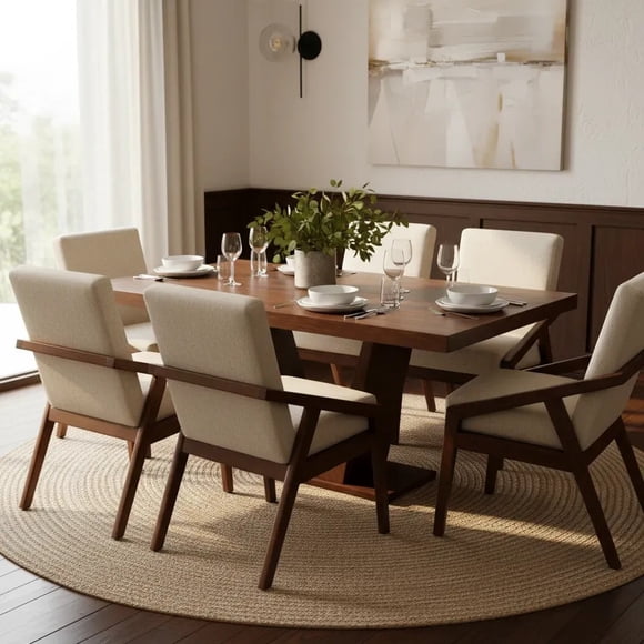 Set de Comedor SALVANTO Dallas 6 Sillas Chapa de Parota Color Tzalam 160x100 cm