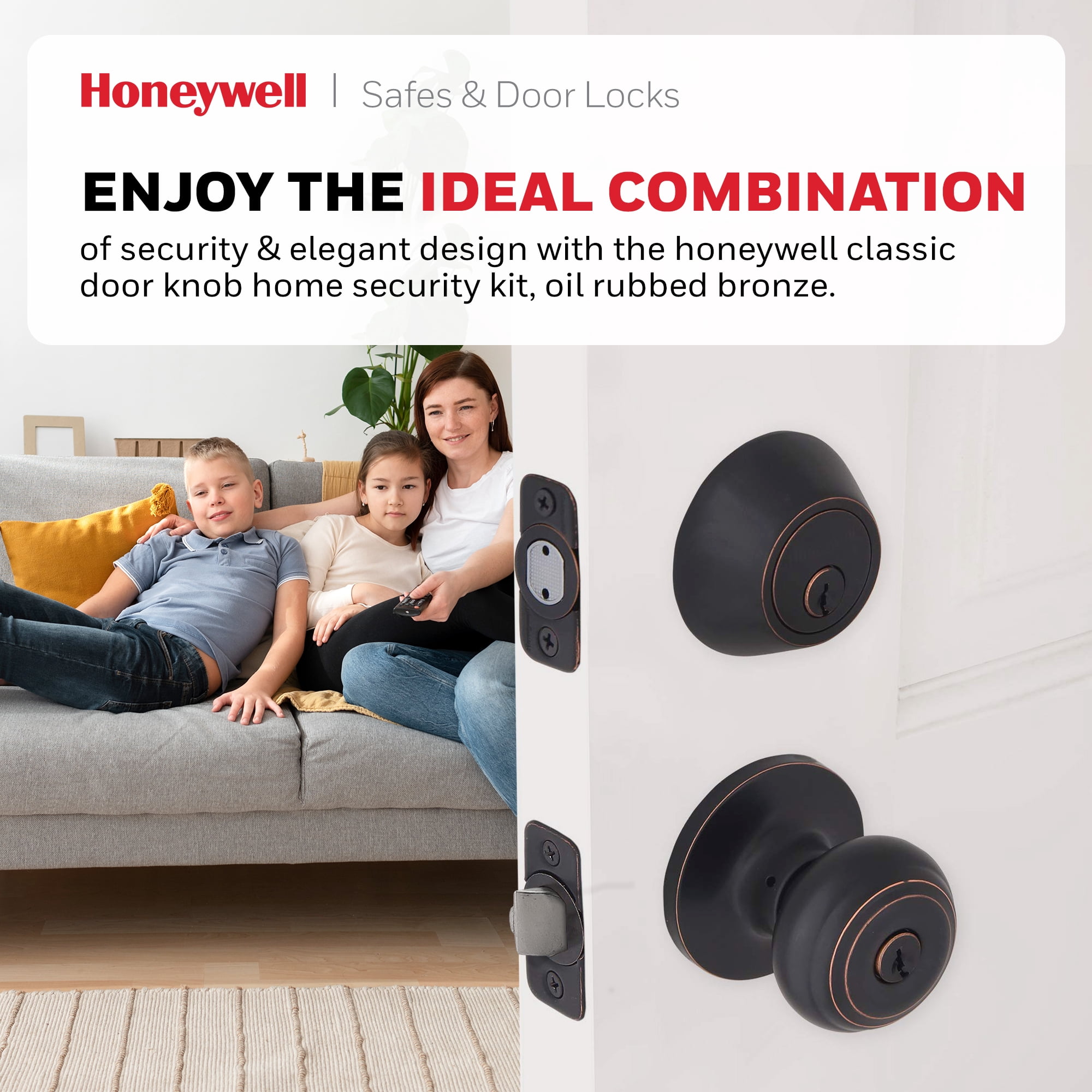 Honeywell Classic Knob Home Security Kit Door Lock, Oil-Rubbed Bronze