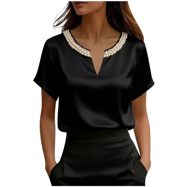 Eres Más Que Una Camisa de Puntuación de Prueba Moda de Verano de Mujer Color Sólido Casual Cuello en V Top de Manga Corta Mujeres Tops de Verano Casual