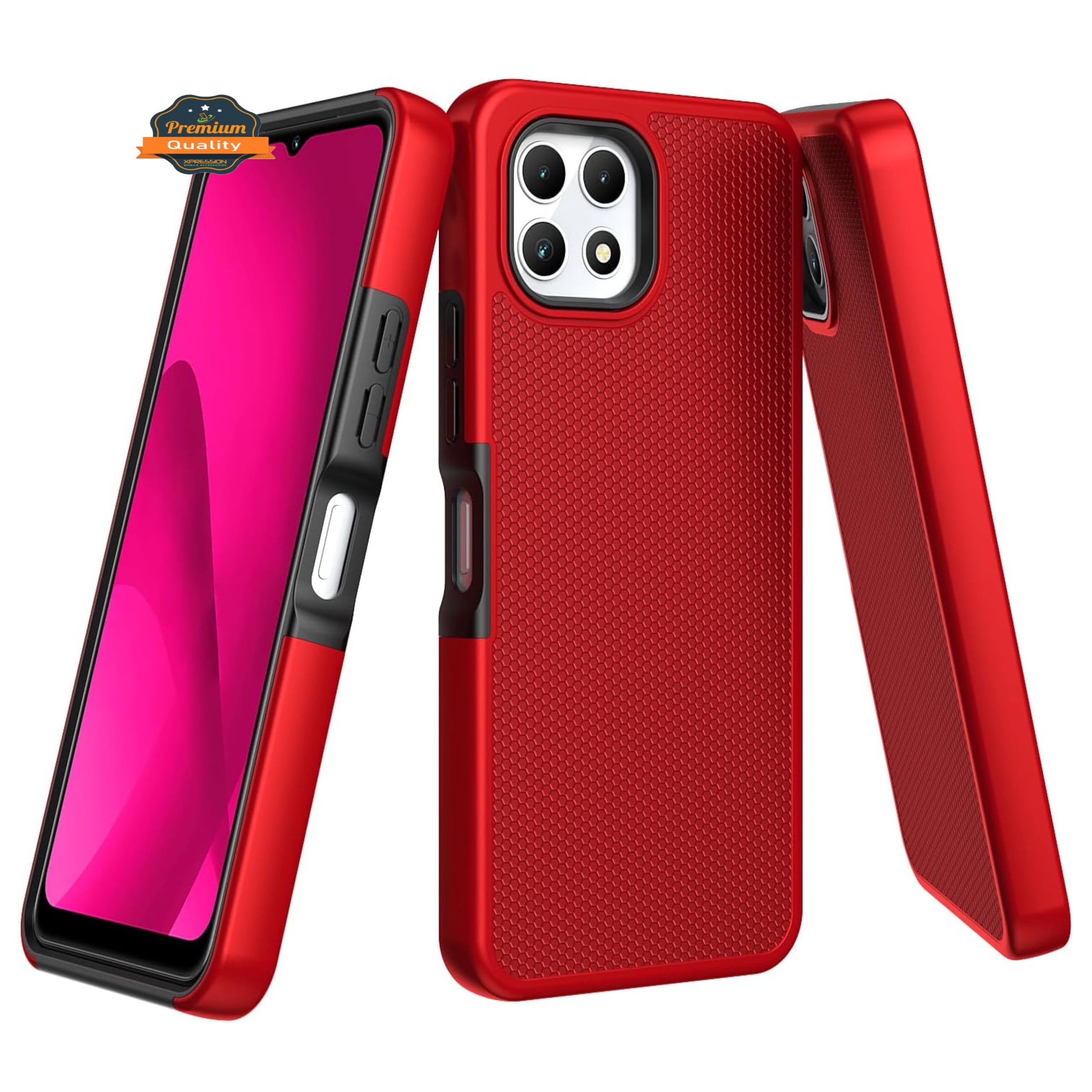 Xpression Phone Case For TCL 50 LE Dual Layer Slim & Tough Hybrid Shockproof Heavy Duty Rubber TPU Matte with Textured Rugged Shell Protection Cover, Red