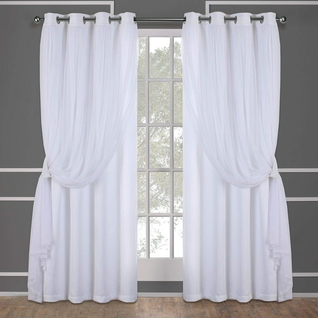 Exclusive Home Catarina Panneau de Rideau Occultant et Transparent à Illets Superposé, 52"x108 Pouces, Blanc Hiver
