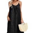 thumbnail image 4 of Uootdi Women's Beach Dresses Spaghetti Strap Sleeveless Ruffle Solid Maxi Dresses Vacation Lightweight Flowy Linen Dresses Gift, 4 of 7