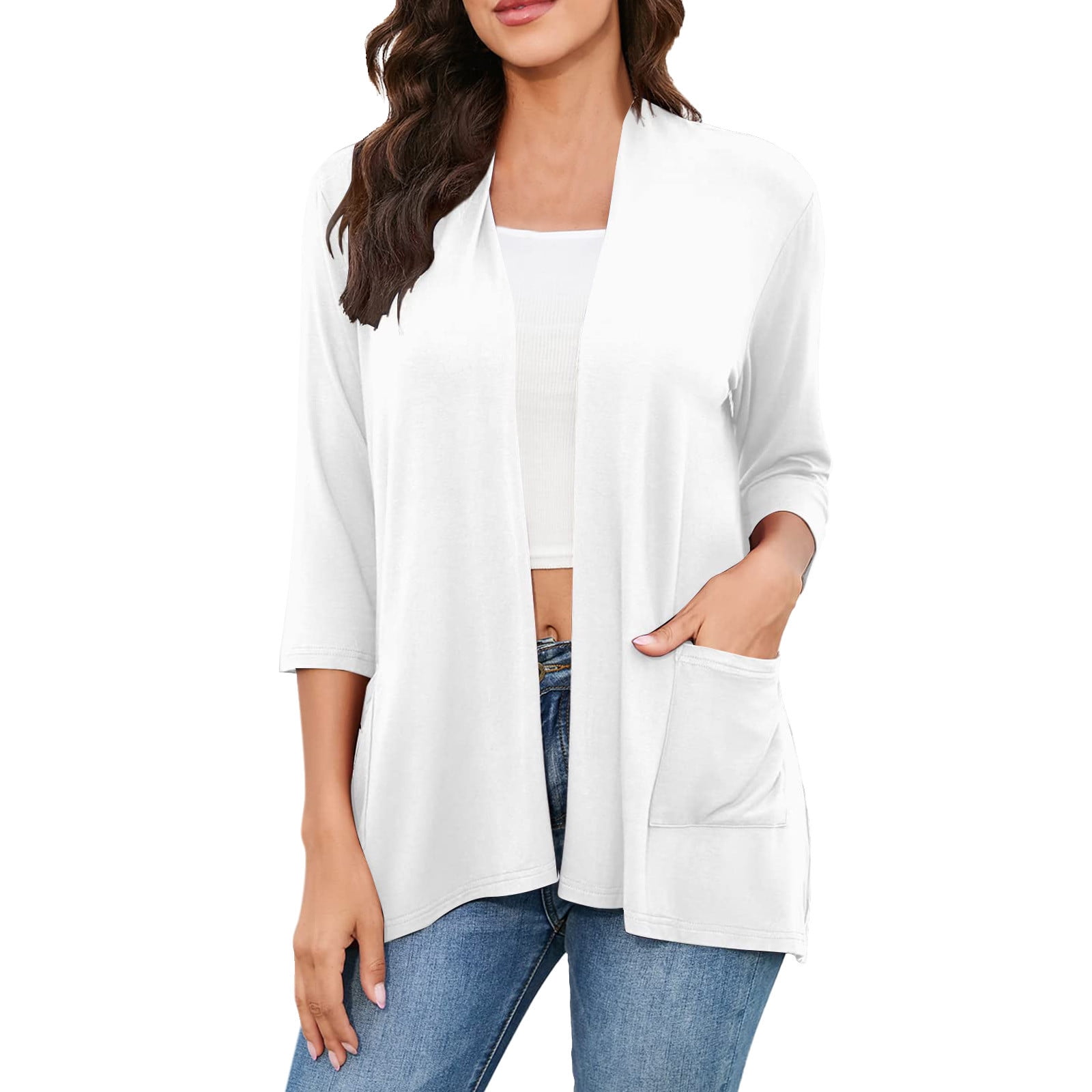 Womens Casual Lightweight Cardigan With Pockets 3 4 Sleeve Front Open ...