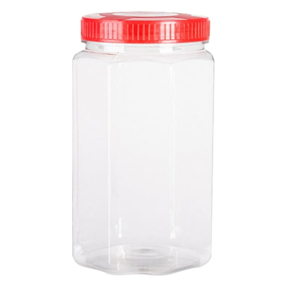 Clear Plastic Storage Jars with Red Screw Lids, Airtight Stackable Containers for Candy Crafts Pantry, Bpa-Free Reusable 6 Oz Small Jar Set, Freezer & Dishwasher Safe, 1 Honey Pickle Airtight Jar