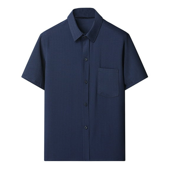 Ashirexll Summer Shirts for Men, Button up Shirt Men, Summer Comfortable Solid Color Short Sleeve Turndown Collar Casual Shirts