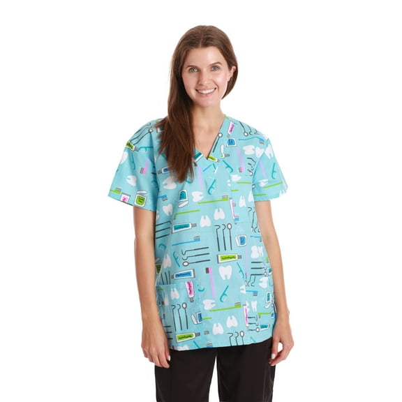 Just Love Women's Medical V-Neck Scrub Tops (Blue - Brush and Hygiene, X-Small)
