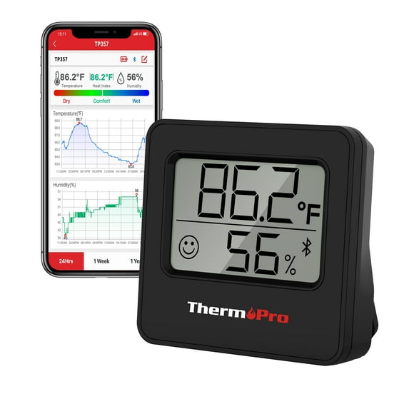 ThermoPro TP357W Digital Hygrometer Indoor Thermometer of 260FT, Bluetooth Thermometer Humidity Meter with Smart App, Room Thermometer Humidity Gauge with Temperature Humidity Sensor