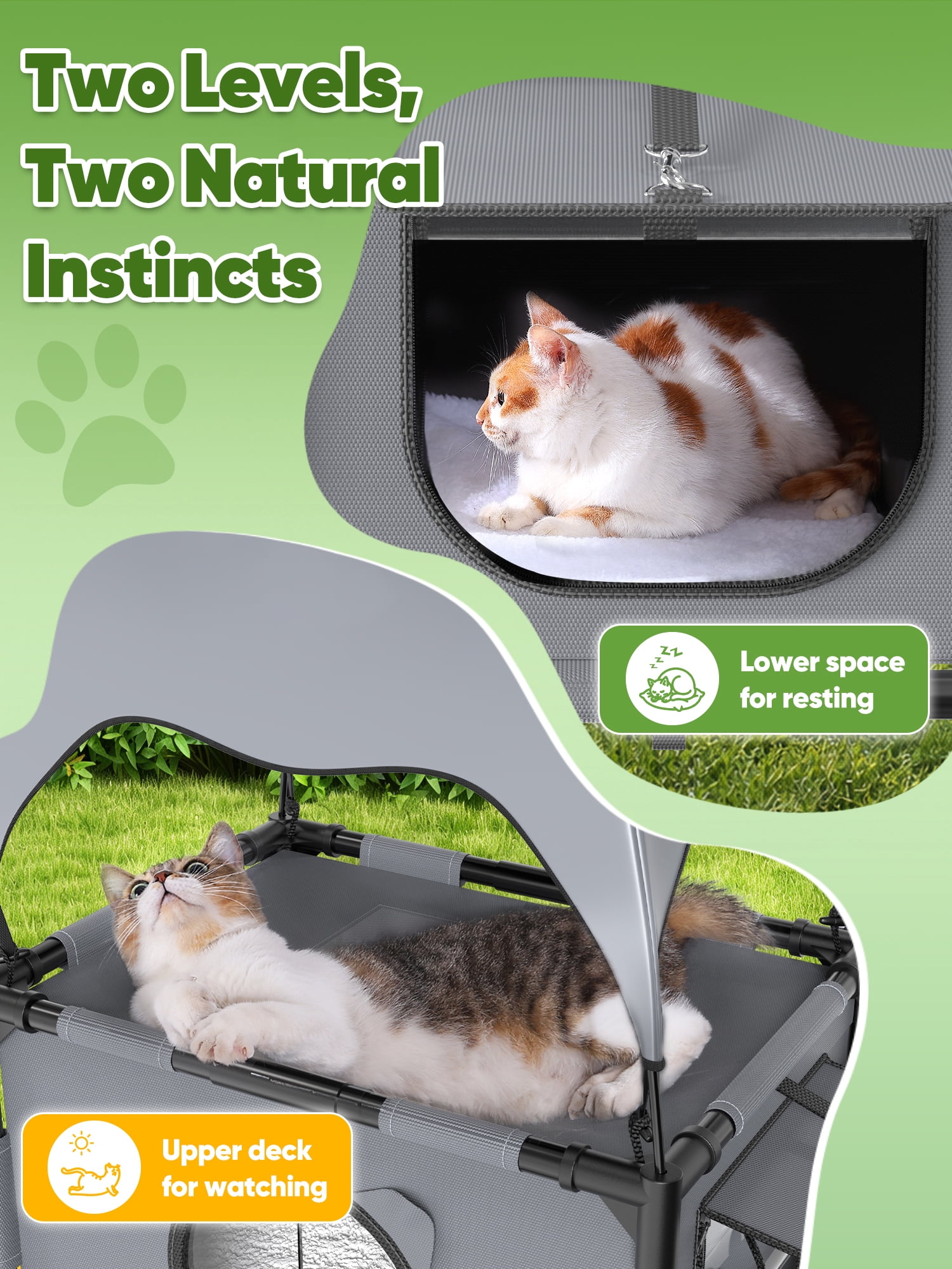 Areker Dual-layer Tent Cat House for Outdoor & Indoor Use, Elevated Oxford Cat Shelter with Canopy & Reversible Mat, Breathable, Water-Resistant for Multiple Cats Patio Yard Camping