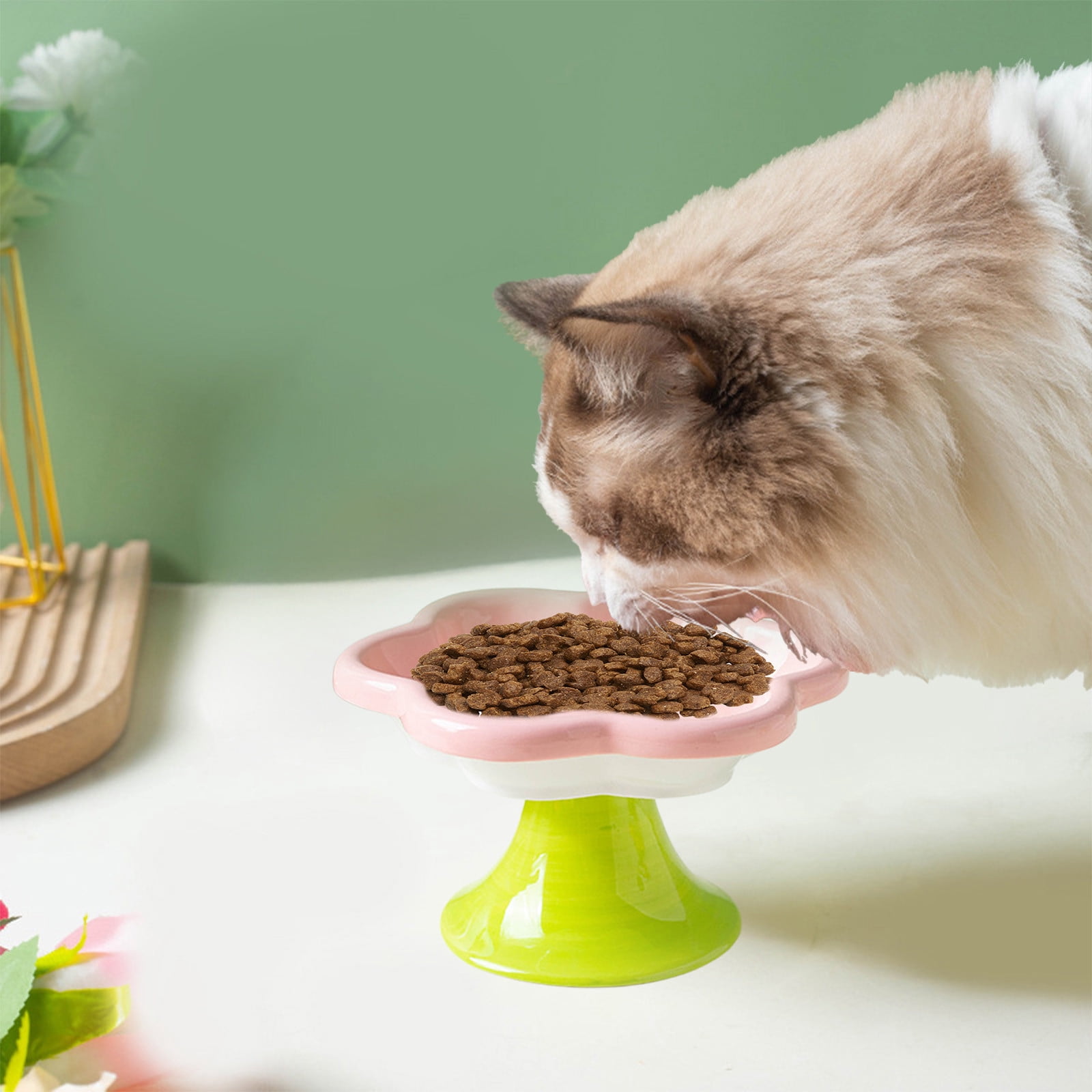 Pink Pink Raised Ceramic Cat Bowl Flower Shape Elevated Food And Water Dish For Pets Aids Digestion Prevents Whisker Fatigue 150Ml Capacity
