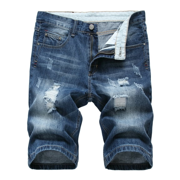 SWSMCLT Men's Jean Shorts Denim Cotton Blend Straight Leg Fashion Blue Short Pocket Ripped Distressed Broken Hole Slim Fit Summer Knee-length Patterned2 38