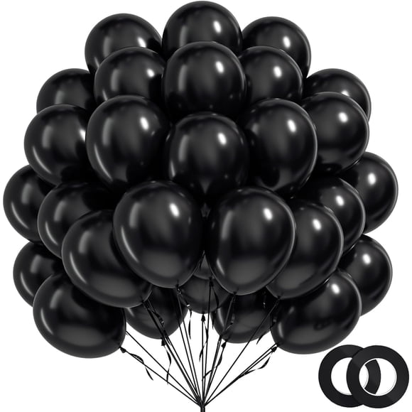 Globo BAUANOOY de látex negro de 12 pulgadas, 100 unidades con cinta
