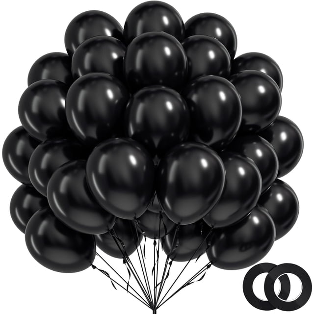 Globo BAUANOOY de látex negro de 12 pulgadas, 100 unidades con cinta