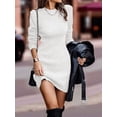 thumbnail image 4 of Chandail Femme Court Élégant Manches Longues Col Rond Ajusté Habillé Automne Hiver Mini Robe Tricotée Blanche G, 4 of 7