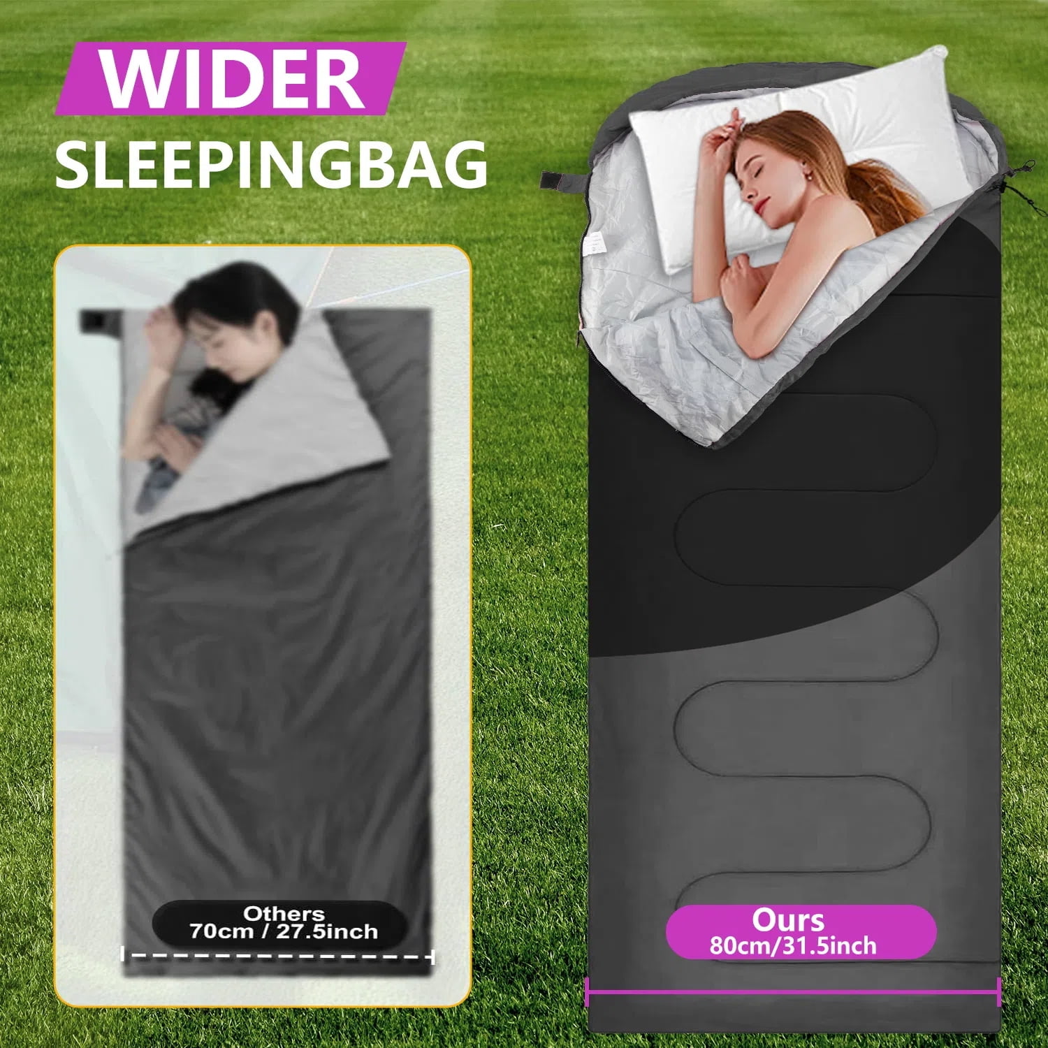 Teblint Camping Sleeping Bag for Adults Kids, Cold Weather Warm Sleeping Bag with Compression Bag for 3 Seasons, Compact Camping Essentials Gear Accessories Hiking Sleep Must Haves-Gray