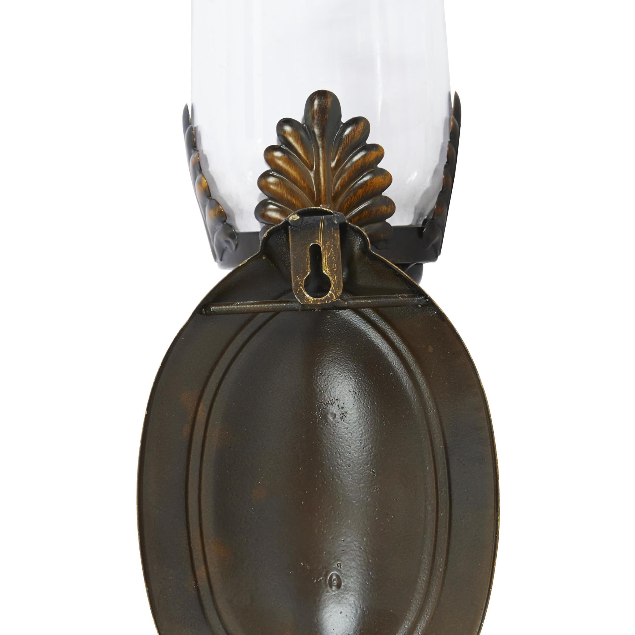 DecMode Brown Metal Leaf Candle Wall Sconce with Twisted Base