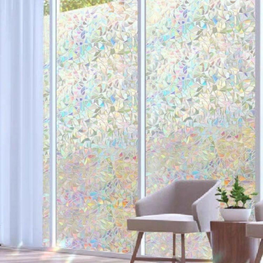 Window Privacy Film,Window Cling Privacy Film 3D Window Stickers,Rainbow Static Cling Stained