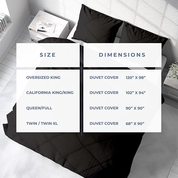 Homi Drapes 100% Egyptian Cotton 3 Piece Duvet Cover Set - Breathable All Season Comforter Cover with Zipper Closure & Corner Ties Sateen Weave (Black, King)