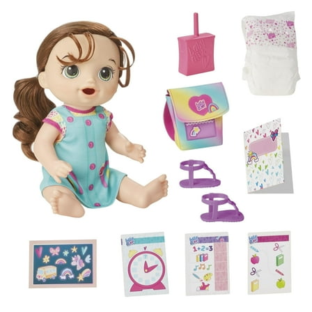 Baby Alive Time for School Baby Doll Set, Back to School Toys for 3 Year Old Girls & Boys & Up, 12 Inch Baby Doll, Brown Hair (Exclusive)