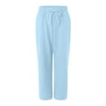 thumbnail image 6 of vigerkar Women's Casual Pants Drawstring Elastic Waist Pants Flowy Wide Leg Beach Trousers with Pockets Light Blue, L, 6 of 9