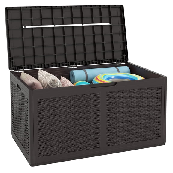 Gymax 100 Gallon Resin Deck Box w/ Lockable Lid Wheels for Pool Accessories Brown