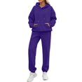 thumbnail image 2 of Huankd Womens 2 Piece Outfits Lounge Hoodie Oversized Sweatshirt Jogger Sweatpants Y2K Tracksuit Sweatsuit Set Spring Clothes Dark Purple 3XL, 2 of 5