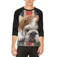 thumbnail image 1 of English Bulldog Union Jack Flag Live Forever Mens Raglan T Shirt White-Black SM, 1 of 2