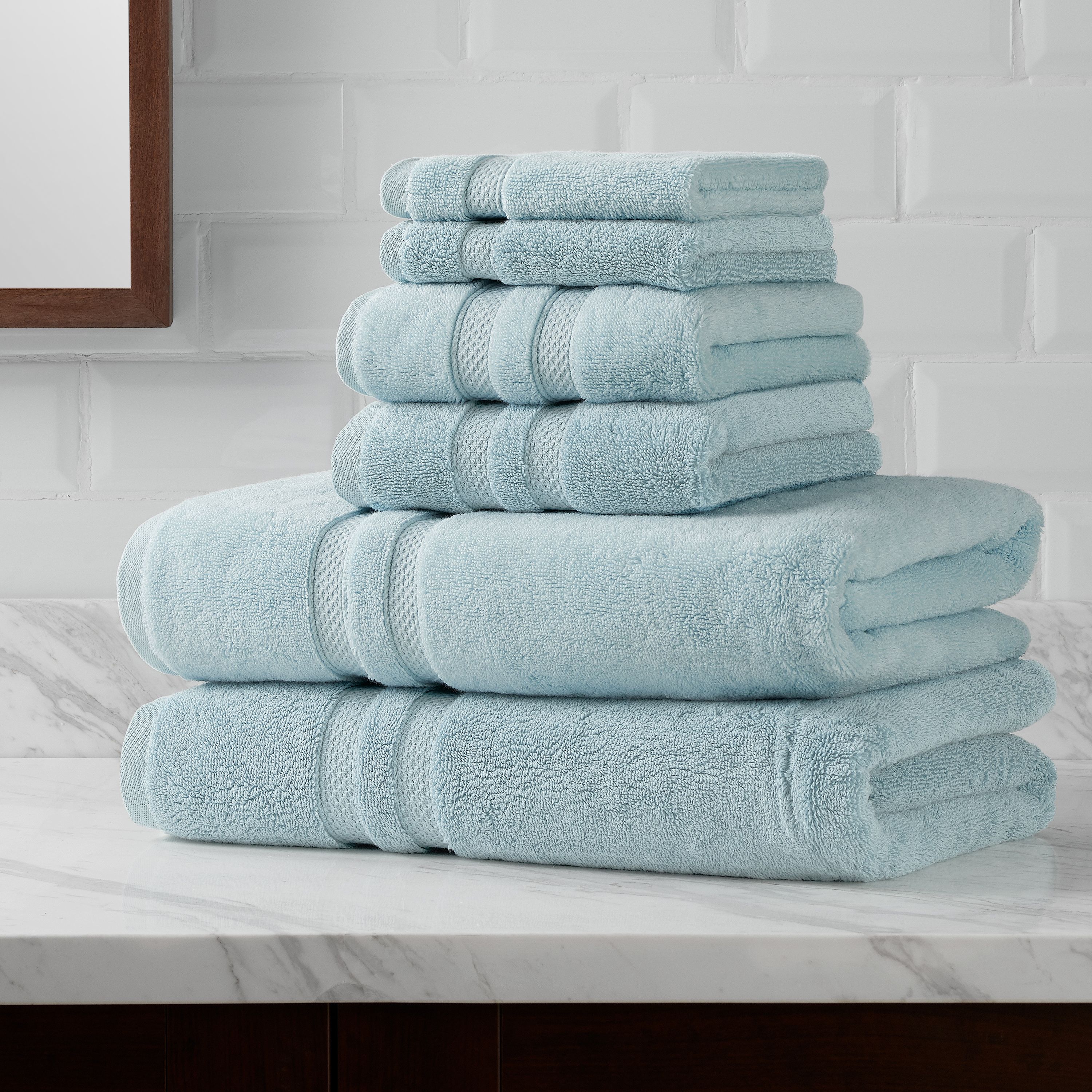 Hotel Style Turkish Cotton Bath Towel Collection, 6Piece Set, Light
