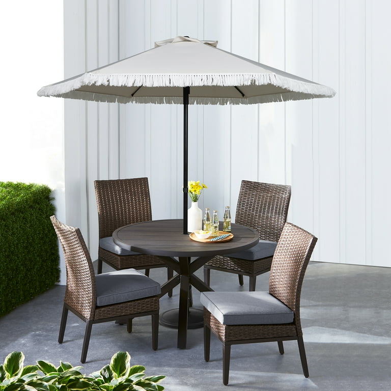 better homes & gardens ventura 7.5 fringe patio umbrella (2 pack) Better Homes & Gardens Outdoor 7.5' White Ventura Fringe Round  Push-up Premium Patio Umbrella