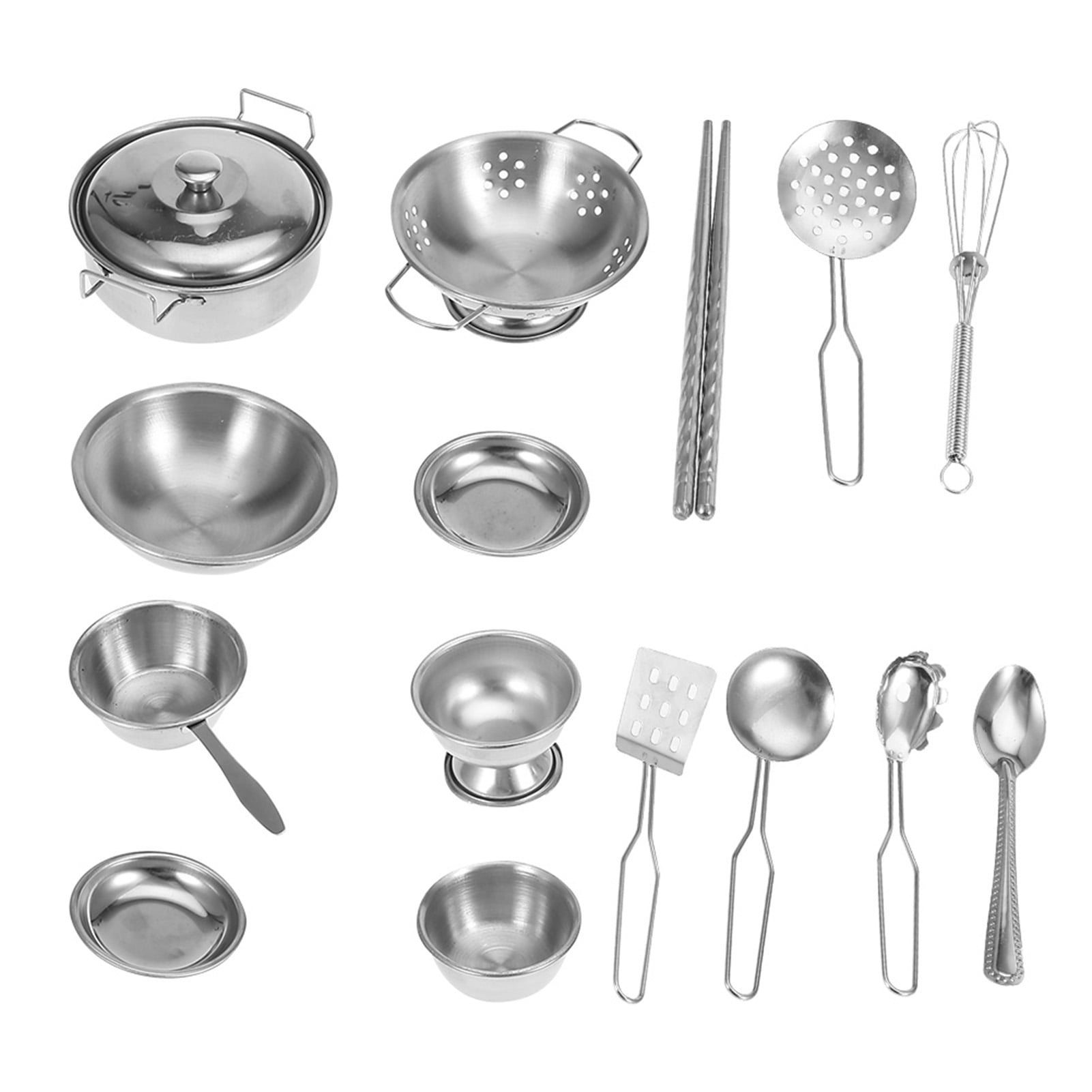 Set De 17 Accessoires Cuisine Enfants – Acier Inoxydable 304 – Casseroles, Tasses, Couverts – Jeu D’imitation Pour Petits Chefs – Cadeau 3 Ans