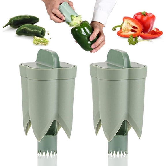 Pepper Seed Corer Remover, 2024 New 2 in 1 Bell Pepper Cutter Pepper Porer Seed Remover Tool, Quickly Cutting and Deseeding Bell Pepper Corer Tool for Vegetables Kitchen Gadget (1)