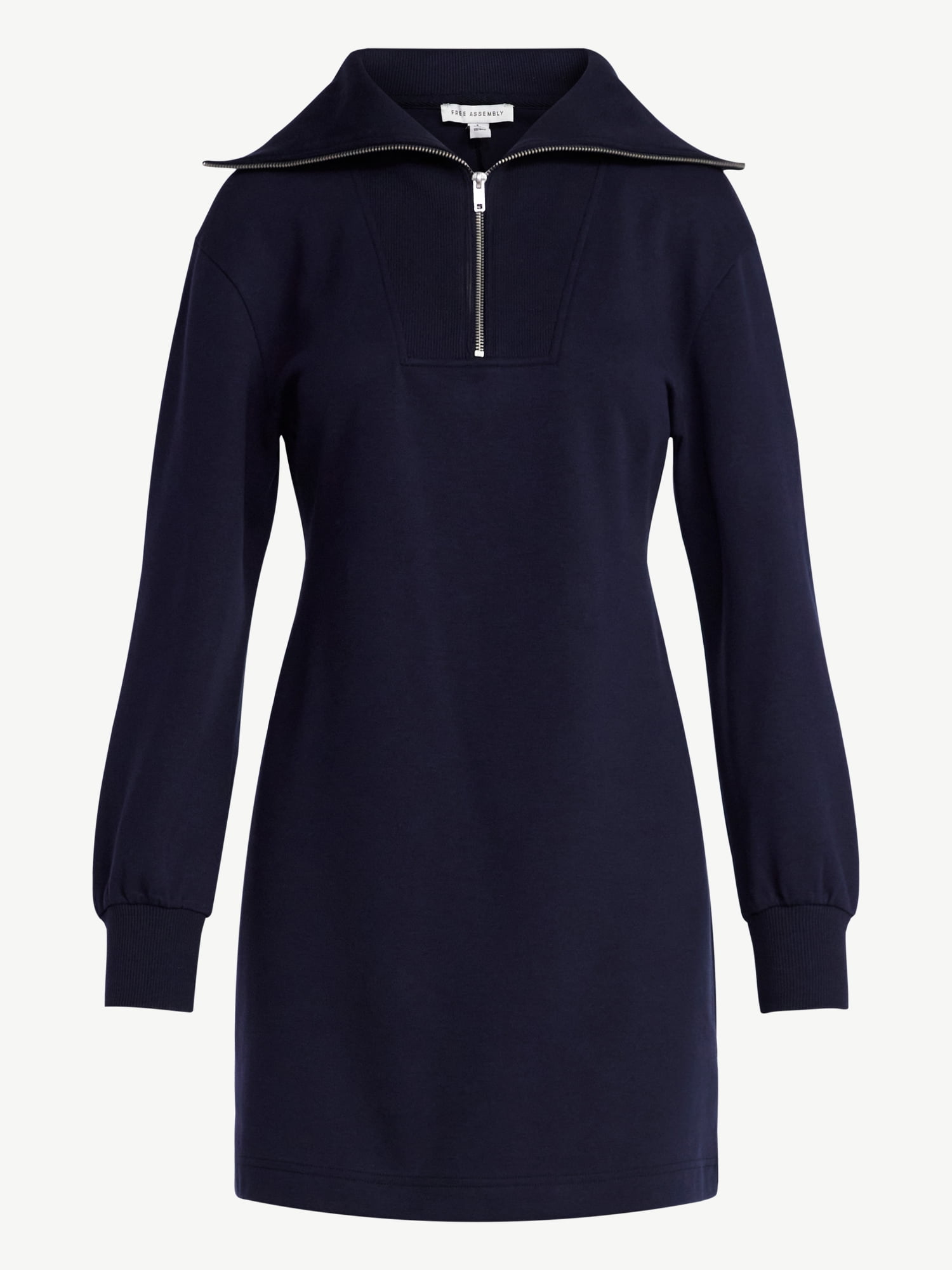 Free Assembly Women's and Women's Plus Half Zip Mini Dress with Long Sleeves, Sizes XS-4X