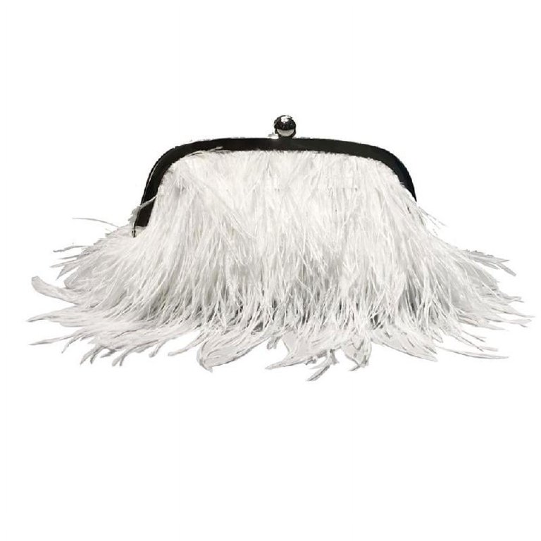 Black Feather Purse Clutch with Jeweled Clasp