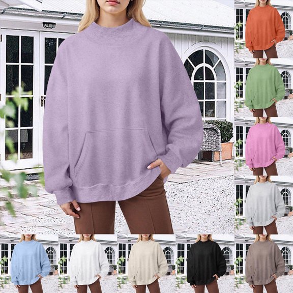 Women Plus Size Sweatshirts Long Sleeve Crew Neck Casual Oversized Soft Pullover Tops Shirts Green S
