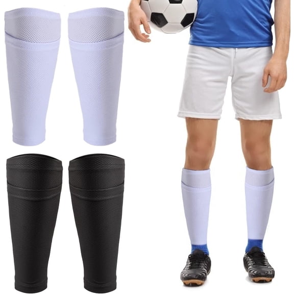 2 Pairs Soccer Shin Guard Socks, Breathable Soccer Shin Guard Sleeves with Pocket for Football Shin Pads, Shin Pads Holder for Kicking Ball, Running, Cycling