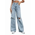 thumbnail image 2 of Pantalones Vaqueros Rotos de Cintura Alta para Mujer, Desgastados, Holgados, Rectos y de Pierna Azul S, 2 of 9