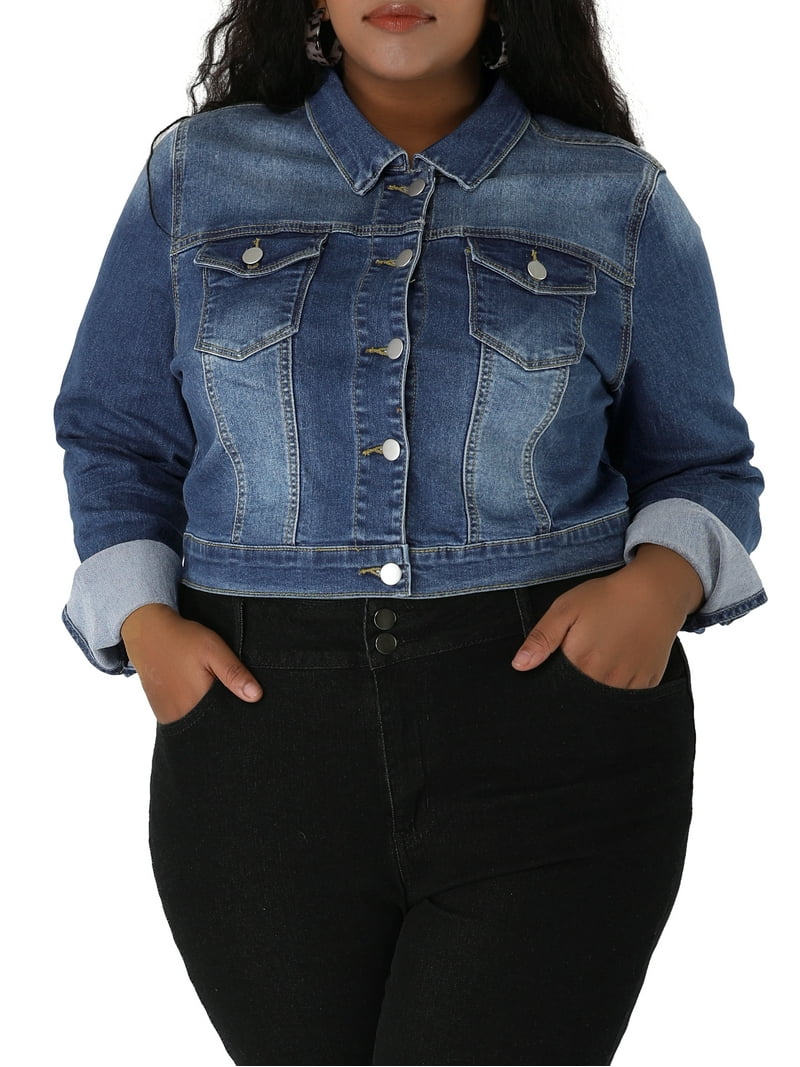 ゆう plump denim/point denim Unique Bargains Women's Plus Size Long Sleeve Jean Button