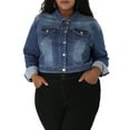 thumbnail image 5 of Agnes Orinda Women's Plus Size Jean Button Outfits Fashion Cropped Denim Jackets 1X Blue, 5 of 8