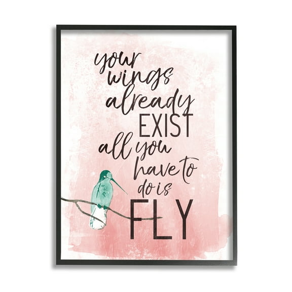 Stupell Industries Your Wings Already Exist Inspirational Phrase Bird Metaphor Inspirational Painting Black Framed Art Print Wall Art, 16 x 20