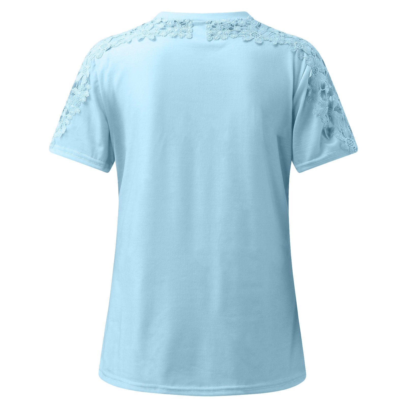 USSUMA Womens Summer Tops Loose Patchwork T-Shirts for Women Trendy Lace Floral Womens Blouses and Tops Dressy Short Sleeve Crewneck Tunic Plus Size Shirts for Women