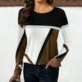 thumbnail image 2 of Jewelreauty Women Patchwork Long Sleeve Shirts Geometric Round Neck Casual Tops Pullover Tunic Tee Blouses (XL, Brown), 2 of 5