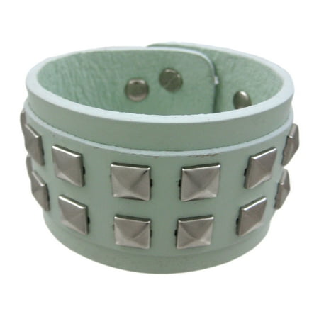 - Gray Leather 2 Row Pyramid Studded Wristband Wrist Band