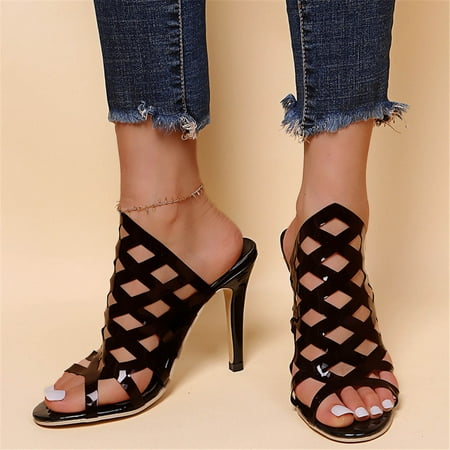 

YTJX Women Fashion Large Size Colorful Cross Transparent Strap High Heel Slippers