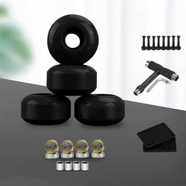 Juego de 4 ruedas de monopatín, dureza 100A, estable, antidesgaste, juego de rodamientos de rodillos y espaciadores para piezas de tablero de derrape Negro Macarena Ruedas de skate