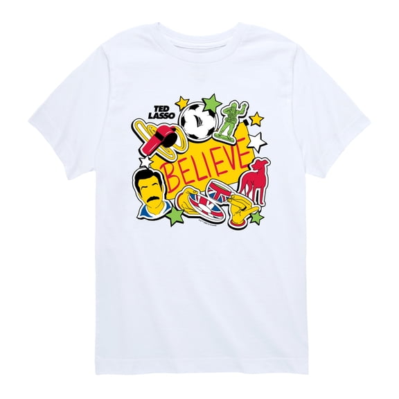 Ted Lasso - Believe Stickers - Youth Boys Short Sleeve Graphic T-Shirt