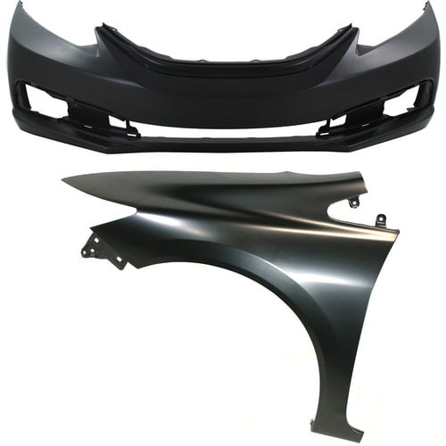 Bumper Cover Kit For 2013-2015 Honda Civic Front Left 4-Door 2pc Sedan