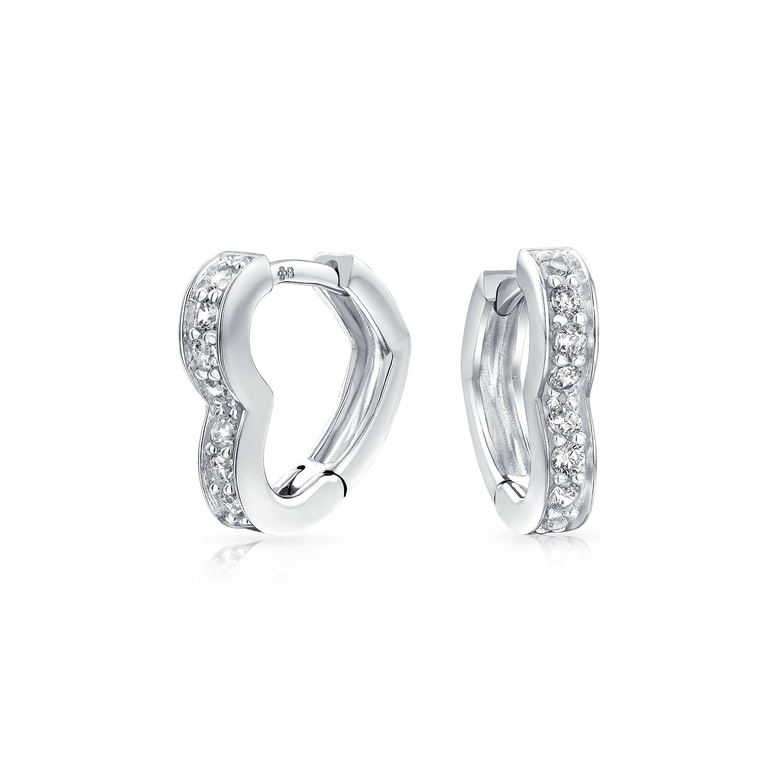 Bling Jewelry - Cubic Zirconia Pave CZ Heart Shaped Hoop Huggie