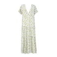 thumbnail image 4 of Vestido de mujer Boho estampado floral con cuello en V profundo cintura alta con volantes Split CACAGOO Vestido de mujer, 4 of 7