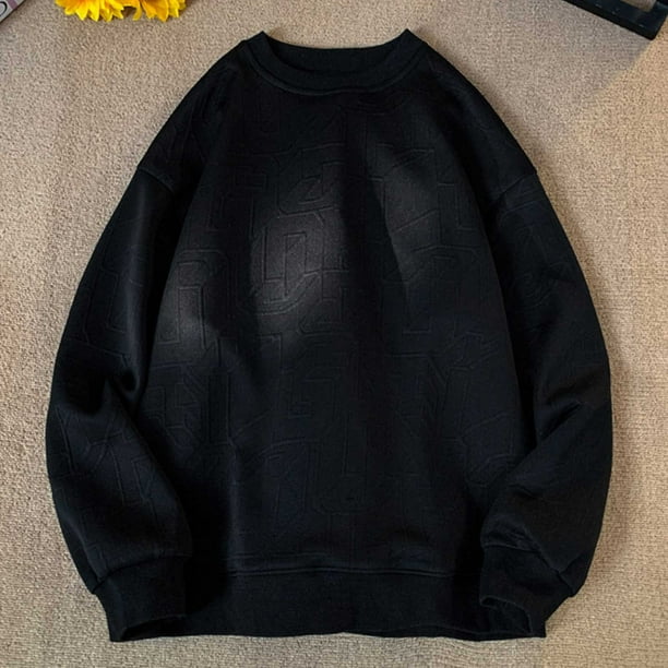 Blusas y camisas de manga larga y cuello redondo para hombre, jersey de color liso, sudadera de manga larga y cuello redondo, blusa de poliéster para hombre