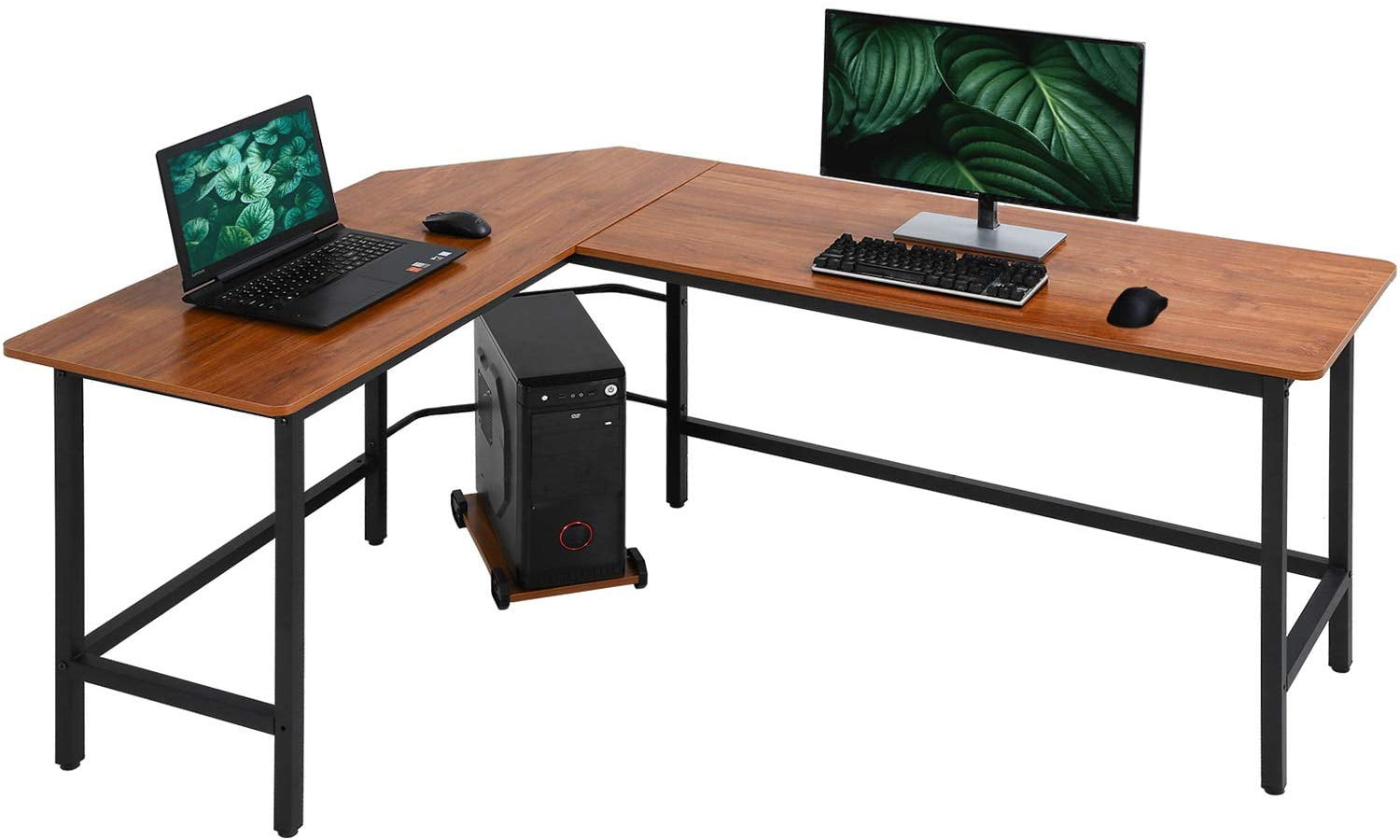Modern Study Desk Writing Workstation with Drawers and Storage Home Office Corner Computer Desk GOOD & GRACIOUS L-Shaped Desk Dark Brown